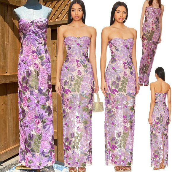 🆕 BRONX & BANCO 🧿 NWOT Dahlia Gown, Lilac Multi Floral Gown - Sz L US 8 - Picture 1 of 14